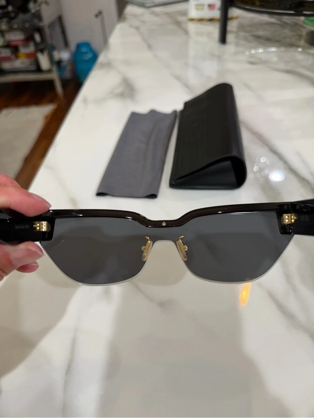Christian Dior Black and Gold Oversized Logo Sunglasses